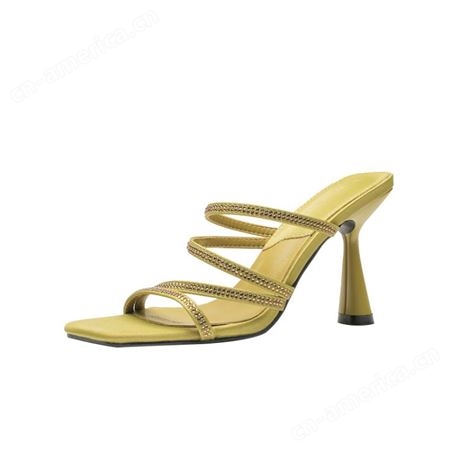 H268-3方头夏季高跟凉鞋女气质一字带法式外穿女鞋网红同款Heels