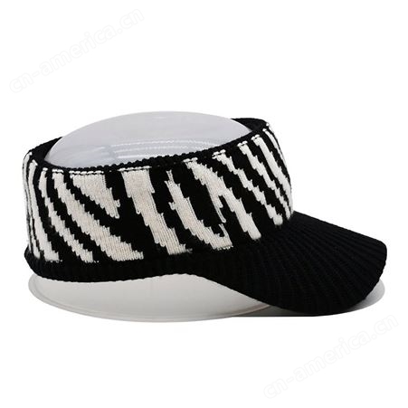 个性黑白条纹针织空顶帽定制 秋冬时尚保暖韩版潮帽子女